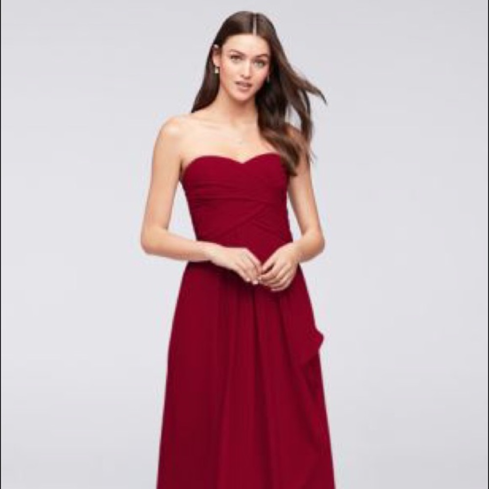 David’s Bridal Strapless Crinkle Chiffon Dress